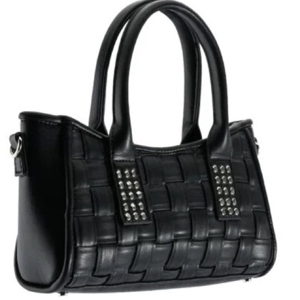 AKIRA Black Woven Vegan 🌱 Leather x-body Baguette Bag - NWT